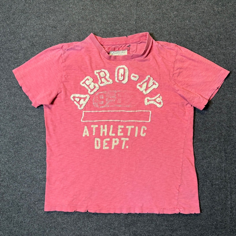 Y2K Aeropostale Graphic Tee Mens LG Pink Grunge Distressed Athletic Dept T-Shirt